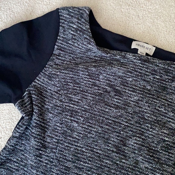 Smart Set Work Dress. Grey Textured fabric with black sleeves. - Picture 2 of 7